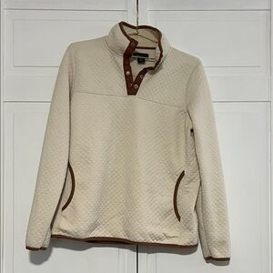 Jones New York Cream Quilted Zip-Snap Pullover with Brown Trim